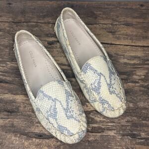 Cole Haan Snakeskin Print Driving Moccasin Loafer Flat Women's 8B Cream Gray